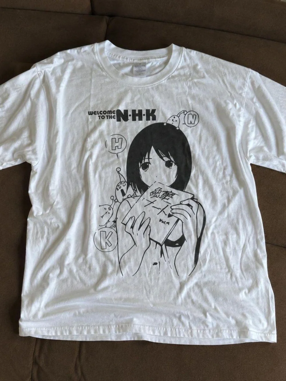 Gildan White T‑Shirt with Black Anime Graphic